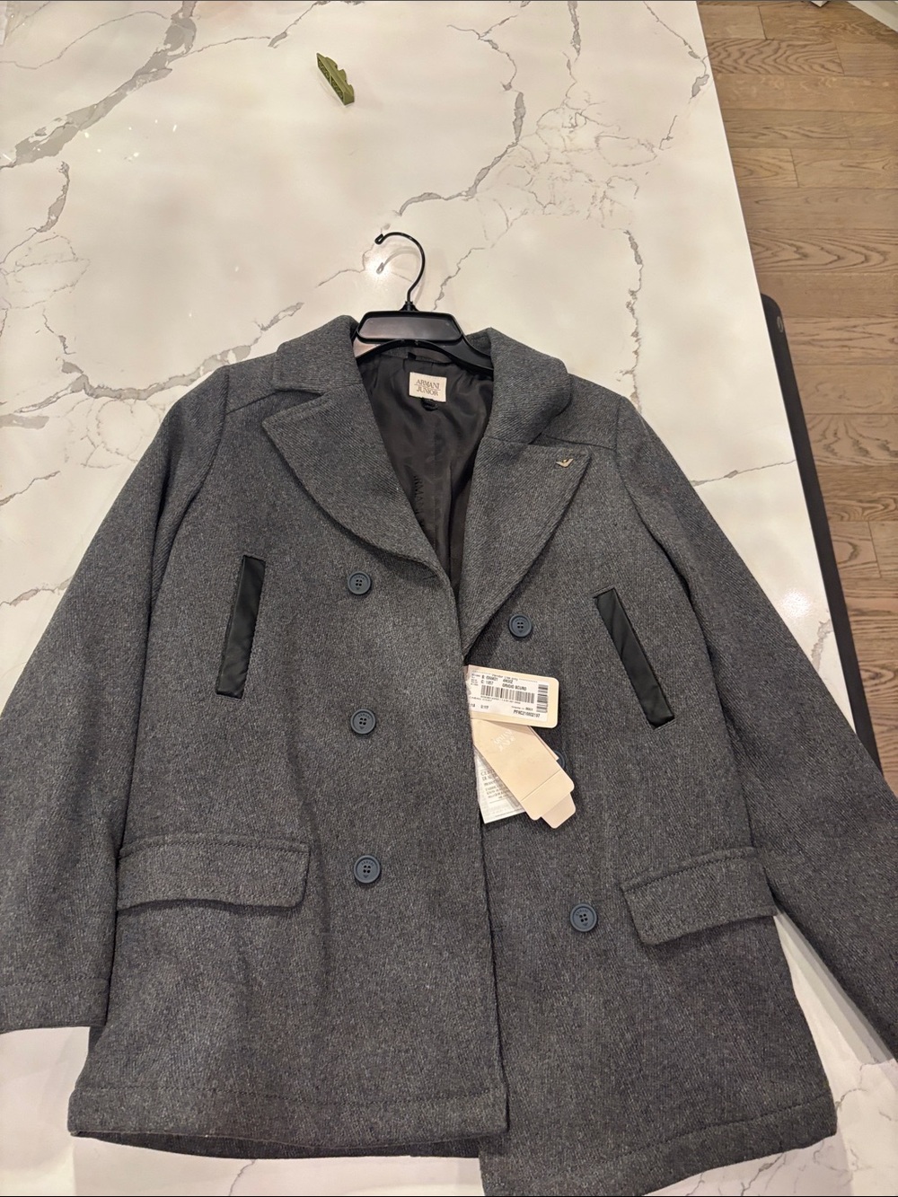 Armani Junior Gray Double-Breasted Pea Coat